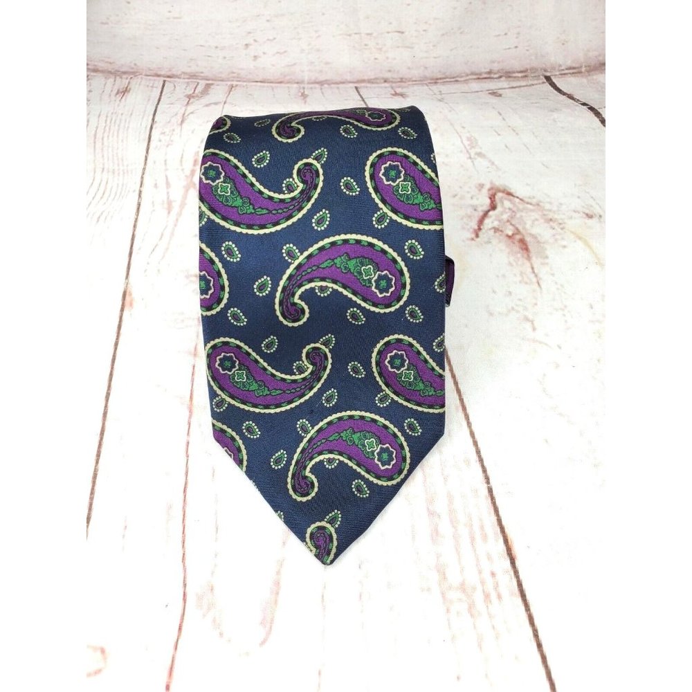 Rare All Silk Hathaway U.S.A Made Imported Fabric Purple Blue Paisley Tie